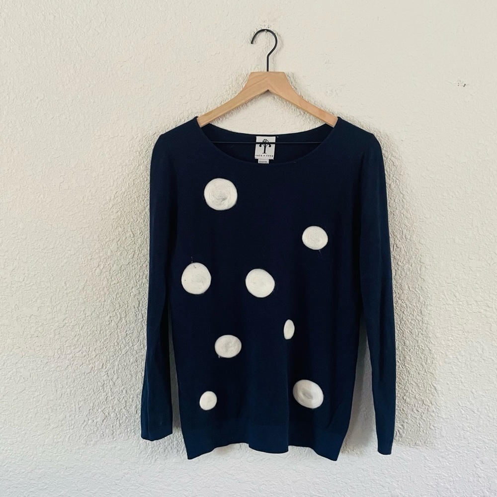 Rain + Rose Blue White Polkadot Sweater